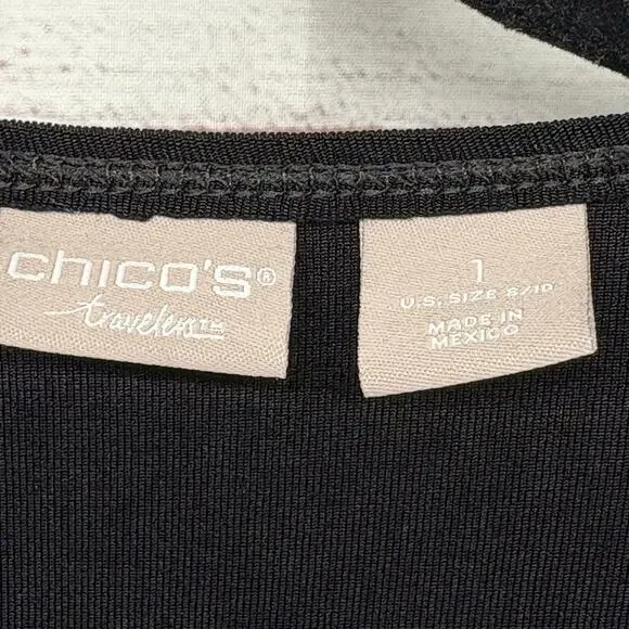 Chico’s Travelers Black Velvet Burnout Lace Bell Sleeve Top Blouse size 1 US M/8 - Picture 5 of 9